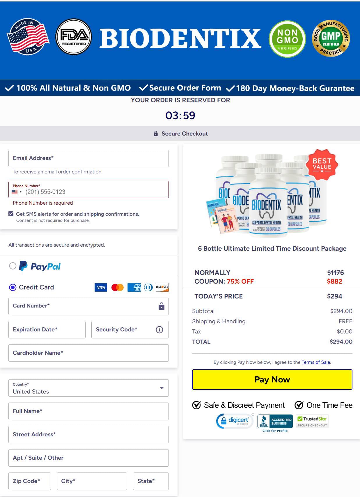 Biodentix checkout page